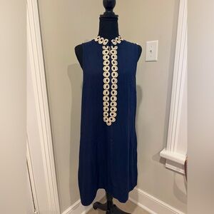 Lilly Pulitzer Navy Sleeveless Shift Dress with Ivory Loop Trim